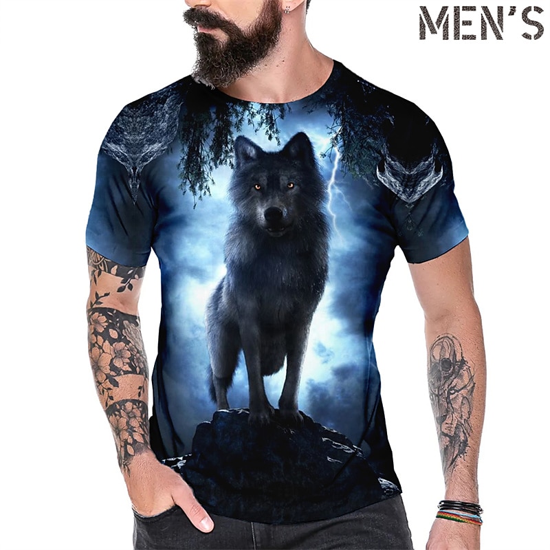 Men's Graphic Wolf T Shirt Tee Short Sleeve T shirt 3D Print Crew Neck Shirt Vintage Fashion Designer Outdoor Casual Daily Blue Dark Green Orange Spring & Summer Clothing Apparel S M L XL 2XL 3XL