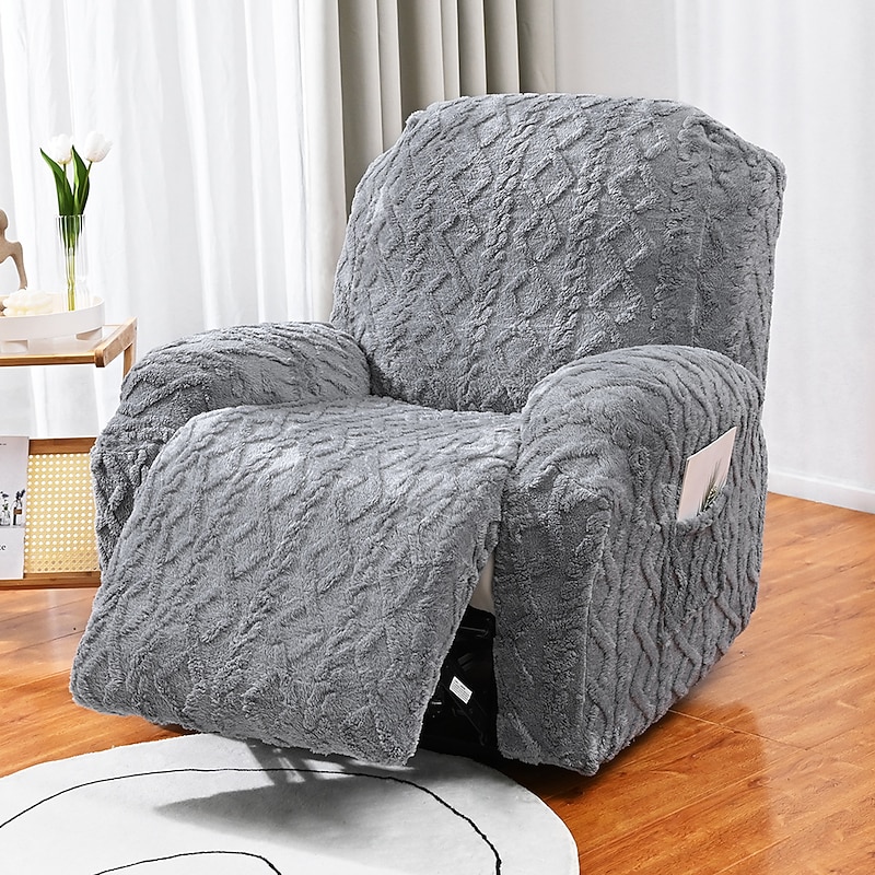 1 Seat Velvet Recliner Covers, Stretch Jacquard Reclining Chair Covers for 1 Cushion Reclining Sofa, Single Seat Recliner Couch Cover, Very Soft, Machine Washable