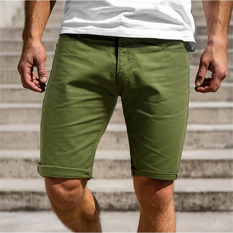 Men's Chino Shorts Bermuda shorts Work Shorts Pocket Plain Comfort Breathable Knee Length Outdoor Casual Daily Fashion Streetwear Blue Khaki2