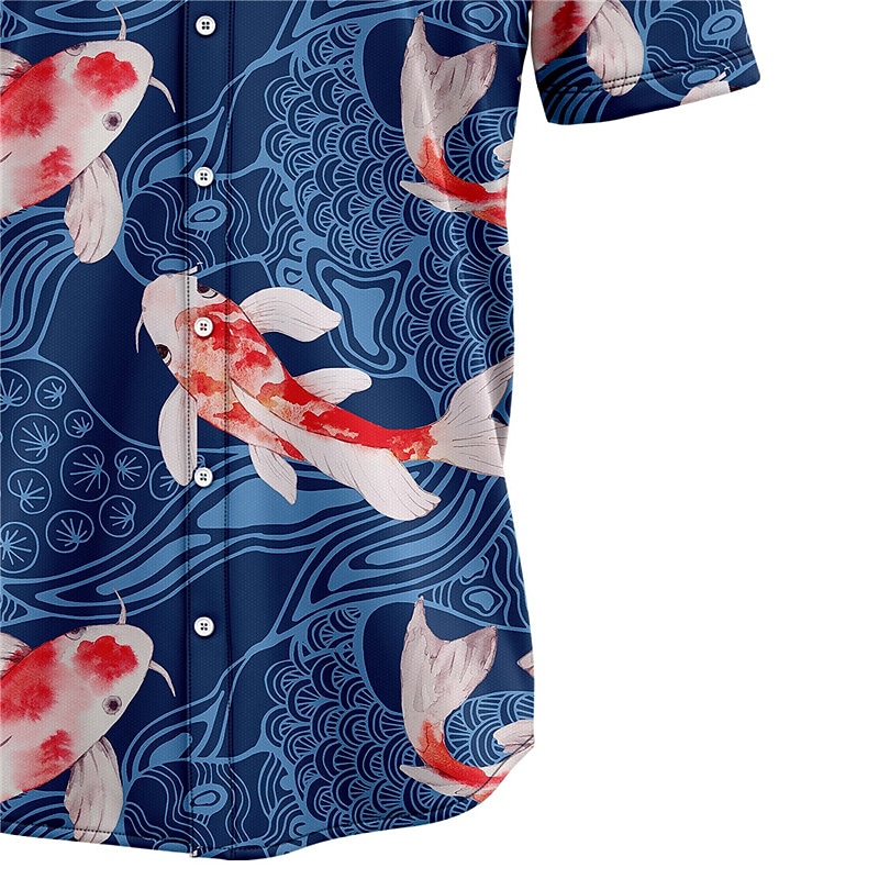 Men's Koi Shirt Summer Hawaiian Shirt Aloha Shirt Short Sleeves Shirt Turndown Tropical Fashion Hawaiian Street Casual Hawaiian Blue S M L2