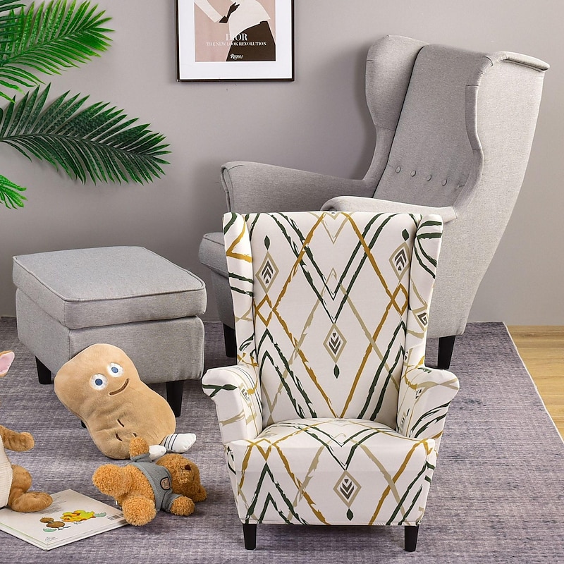 Stretch Wingback Chair Cover Floral Printed Wing Chair Slipcovers for Kids,Spandex Armchair Covers with Elastic Bottom for Living Room Bedroom Wingback Chair2