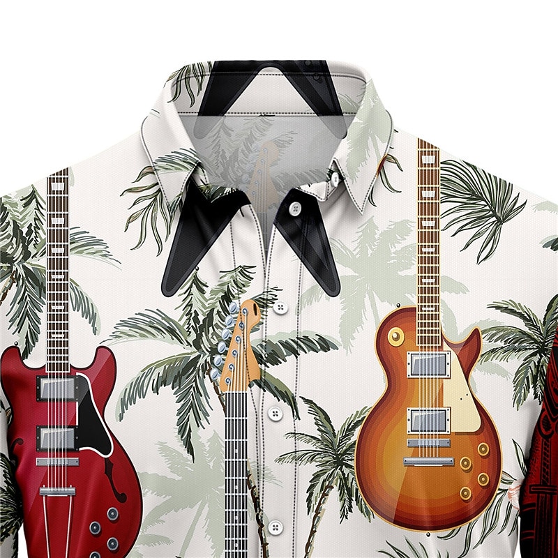 Men's Guitar Musical Notes Shirt Summer Hawaiian Shirt Button Up Shirt Short Sleeves Tropical Fashion Hawaiian Street Casual Hawaiian Summer Spring Turndown Print Button-Down Gray3