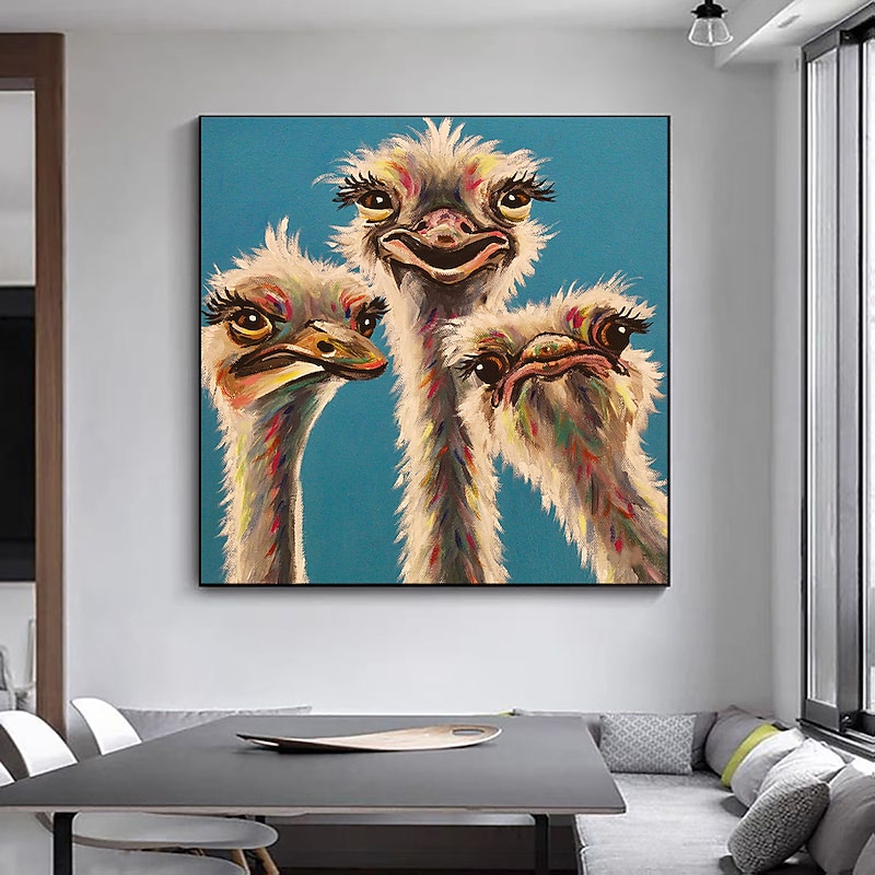Handmade Oil Painting Canvas Wall Art Decoration Modern Cute Animal Ostrich Family for Home Decor Rolled Frameless Unstretched Painting2