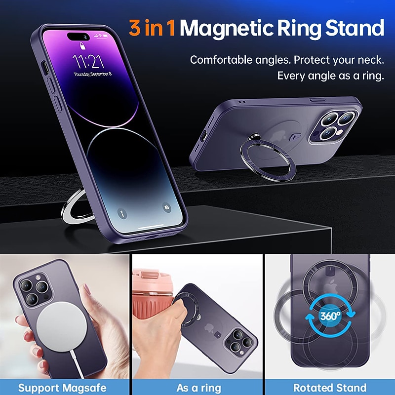 Phone Case For iPhone 15 14 Pro Max Plus 13 12 11 Pro Max With Magsafe Kickstand Matte Frosted Shockproof PC2