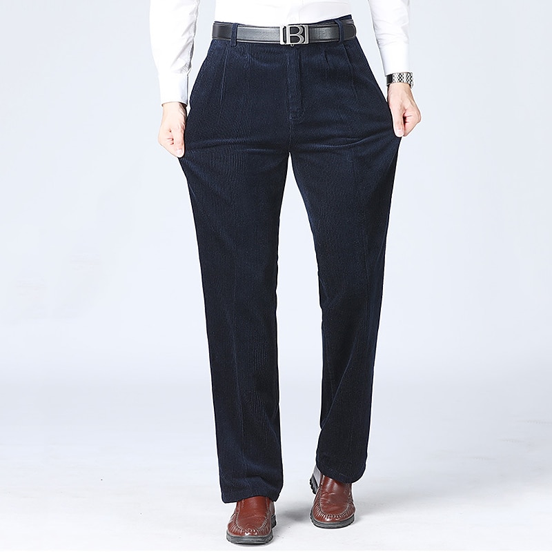 Men's Dress Pants Corduroy Pants Winter Pants Trousers Pocket Straight Leg Plain Comfort Warm Wedding Office Business Streetwear Casual Black Navy Blue Micro-elastic4