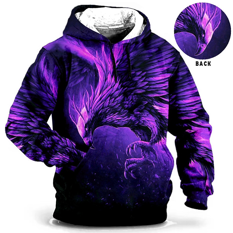 Men's Animal Graphic Prints Hoodie Hoodies Sweatshirt Streetwear Designer Long Sleeve Hooded Daily Sports Blue Purple Print Spring &  Fall Designer2