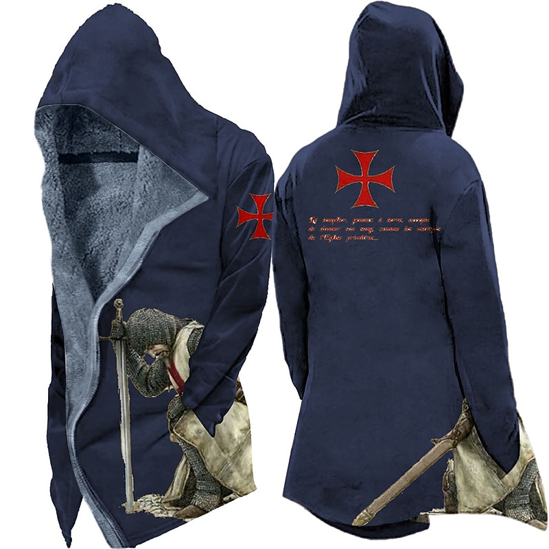 Men's Winter Coat Fleece Jacket Jacket Daily Wear Vacation Fleece Lining With Pockets Print Front Pocket Fall & Winter Letter Cross Casual Comfort Hoodie Regular Black Red Blue Purple Green Jacket3