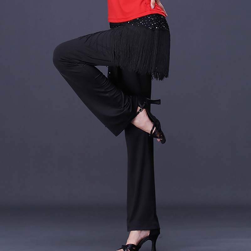 Latin Dance Ballroom Dance Pants Fringed Tassel Ruching Pure Color Women's Performance Training High Polyester3