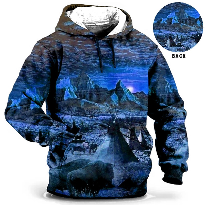 Men's Plus Size Pullover Hoodie Sweatshirt Big and Tall 3D Print Hooded Pocket Long Sleeve Spring &  Fall Fashion Streetwear Basic Comfortable Vacation Daily Wear Tops2