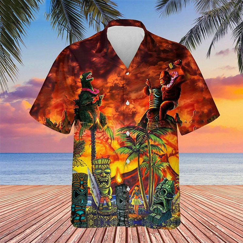 Men's Dragon Coconut Tree Flame Shirt Summer Hawaiian Shirt Aloha Shirt Short Sleeve Shirt Turndown Tropical Fashion Hawaiian Casual Hawaiian Holiday Yellow Blue Orange S M L