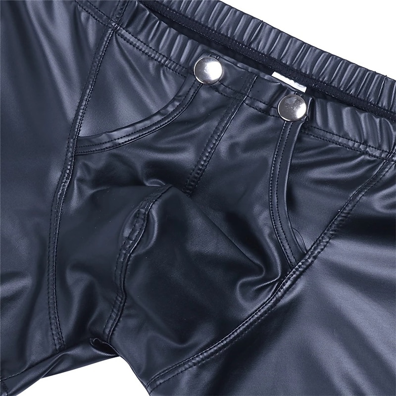 Men's Casual Shorts Faux Leather Shorts Solid Colored Comfort Soft Home Casual Clubwear Sexy Black3
