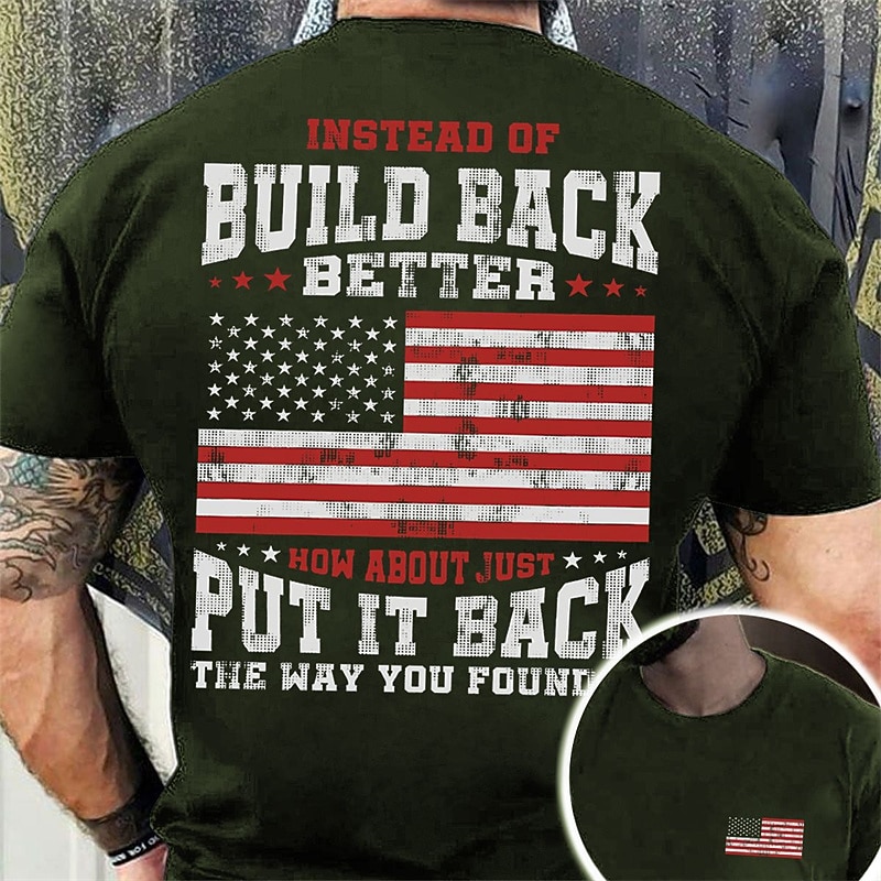 Veterans Day Men's Patriot Patriotic Veteran Graphic Prints National Flag T shirt Casual Style Cotton Short Sleeves Graphic Shirt Black Wine Navy Blue Comfortable Tee Street Vacation Fashion3