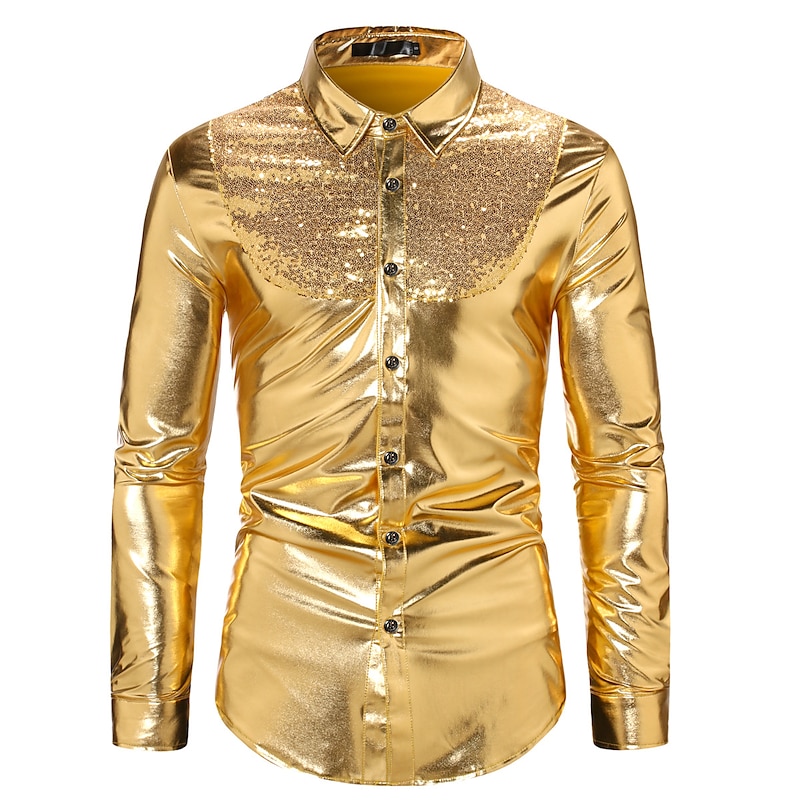 Disco 1980s Shiny Metallic Blouse / Shirt Masquerade Disco Sequins Fancy Dress Men's Carnival Costume Masquerade Party / Evening Bachelorette Party Pride Parade Adults' Shirt