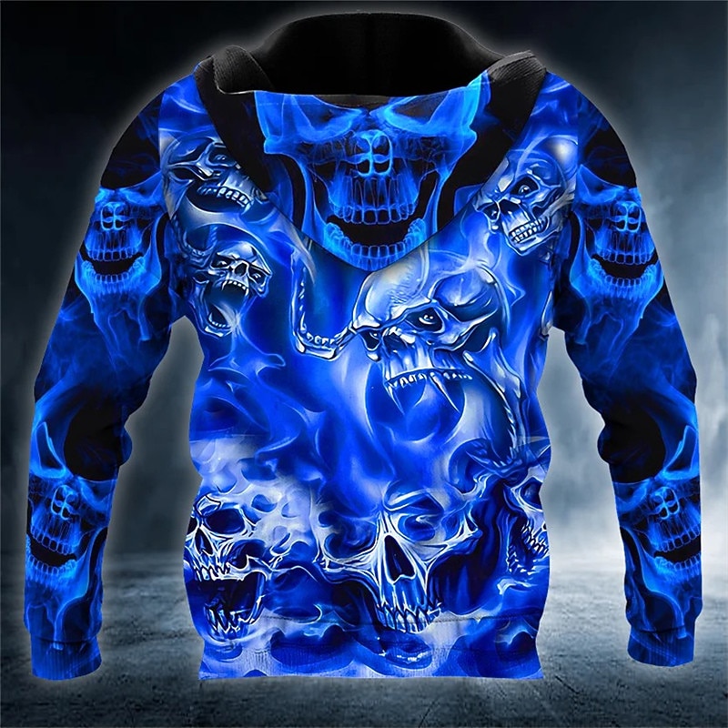 Men's Skull Graphic Prints Hoodie Hoodies Sweatshirt Streetwear Designer Long Sleeve Hooded Daily Sports Blue Print Spring &  Fall Designer2