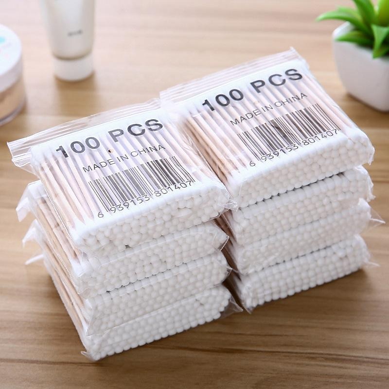 3Packs/300pcs Cotton Swab Double-End Wooden Swab Cotton Swab Cotton Swab Ear Tampon Baseball Makeup Removal Cotton Swab