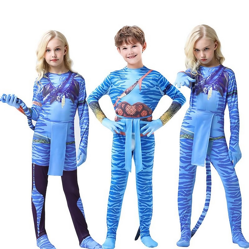 Kids Avatar: The Way of Water Neytiri Jake Sully Zentai Suits Blue Bodysuits Onesie Cosplay Costume Boys Girls' Movie Cosplay Halloween Carnival World Book Day Costumes