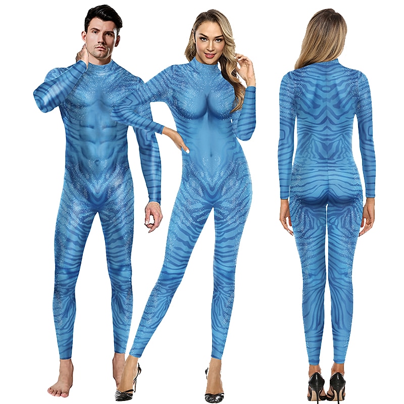 Couples Zentai Suits Catsuit Skin Suit Avatar 2 The Way of Water Neytiri Jake Sully Adults' Cosplay Costumes Halloween Men's Women's Monster Halloween Carnival