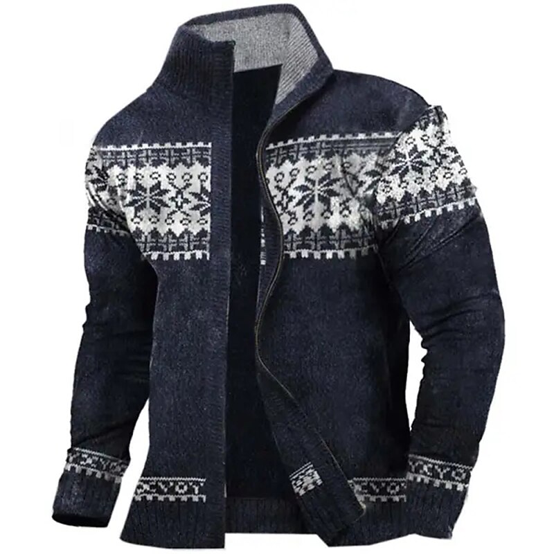 Men's Sweater Cardigan Sweater Zip Sweater Ribbed Knit Print Knitted Color Block Standing Collar Stylish Warm Ups Work Going out Clothing Apparel Winter Green Dark Blue M L XL