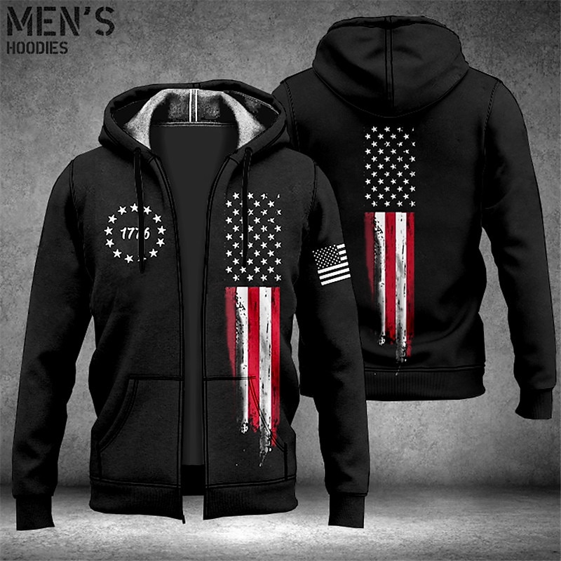 Men's Graphic Prints National Flag Hoodie Hoodies Sweatshirt Streetwear Designer Long Sleeve Hooded Sports & Outdoor Daily Sports Red Gray Zipper Print Spring &  Fall Designer