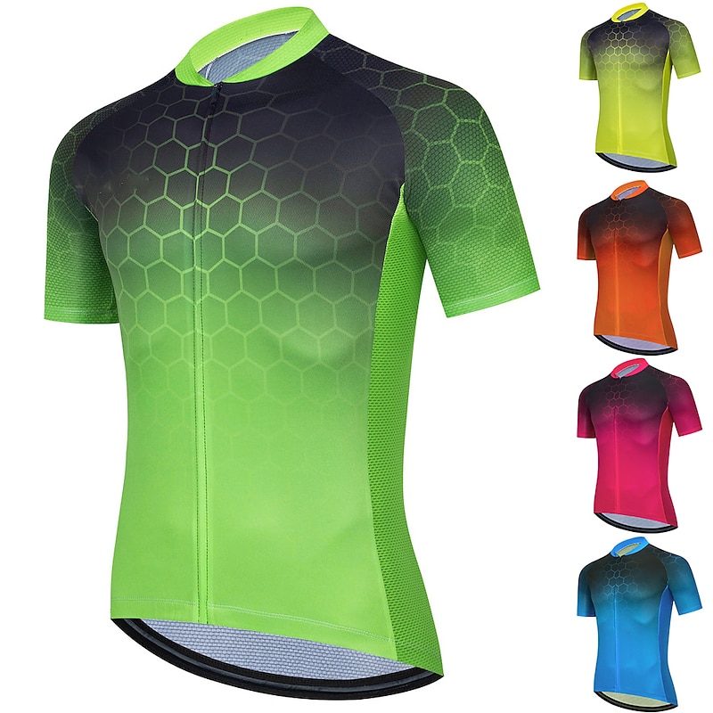 Men's Cycling Jersey Geometric Gradient Short Sleeve Bike Top with 3 Rear Pockets Mountain Bike MTB Road Bike Cycling Quick Dry Reflective Strips Back Pocket Moisture Wicking Sports Yellow Blue Orange