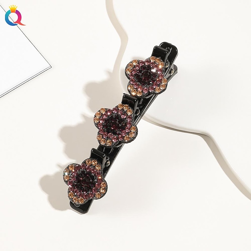 parkling Crystal Stone Braided Hair Clips with 3 Small Clips Pearl shaped hairpin duckbill clipBraided Hair Clip with Rhinestones for Women/Girls4