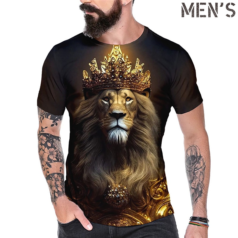 Men's Graphic Animal Lion T Shirt Tee Short Sleeve T shirt 3D Print Crew Neck Shirt Vintage Fashion Designer Outdoor Casual Daily Yellow Blue Green Spring & Summer Clothing Apparel S M L XL 2XL 3XL