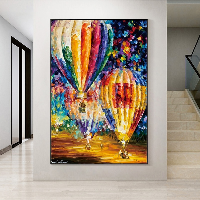 Handmade Hand Painted Oil Painting Wall Modern Abstract Hot Air Balloon Painting Pattle Knife Art Canvas Painting Home Decoration Decor Rolled Canvas No Frame Unstretched3