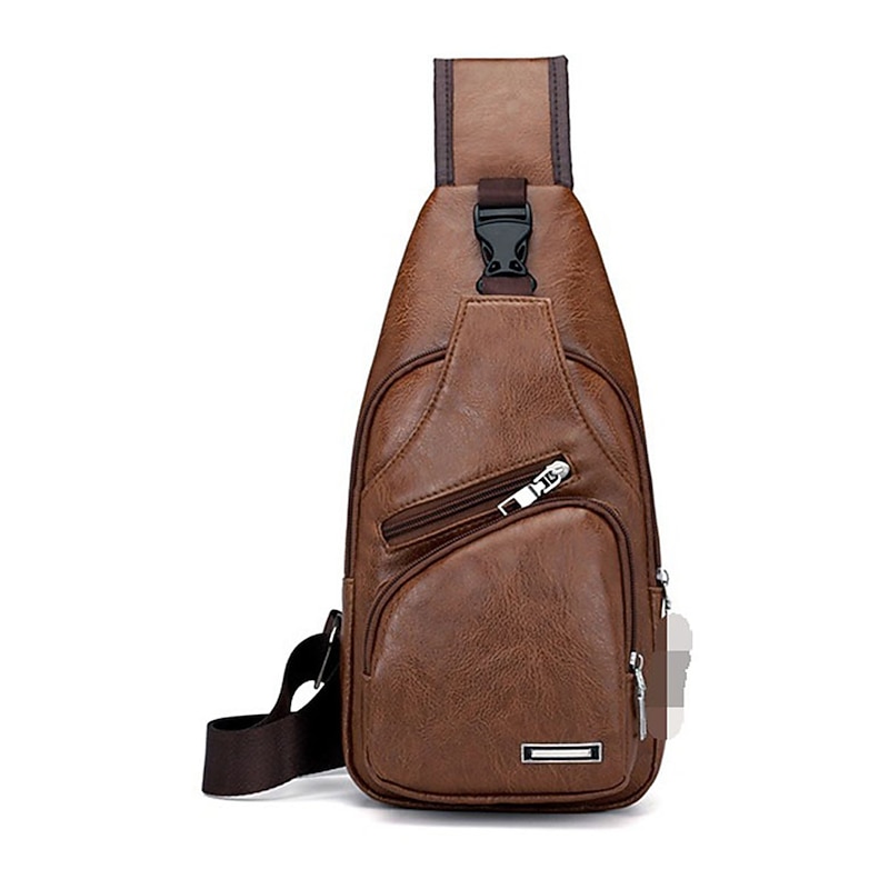 Brown Leather Crossbody Bag with Multiple Zippered Pockets for Men2