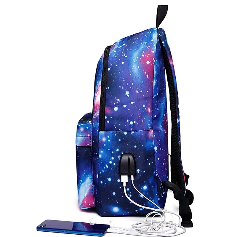 Men's Women's Kid's Backpack School Bag Bookbag 3D Print Functional Backpack Daily Galaxy 3D Print Canvas Large Capacity Waterproof Zipper Blue Light Purple Fuchsia2