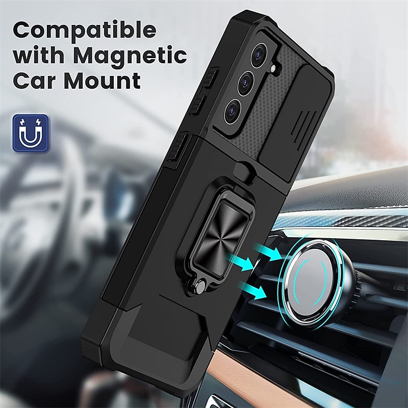 Phone Case For Samsung Galaxy S23 S22 S21 FE S21 Ultra Plus A14 A54 A32 Back Cover with Windows Ring Holder Full Body Protective Armor TPU PC3