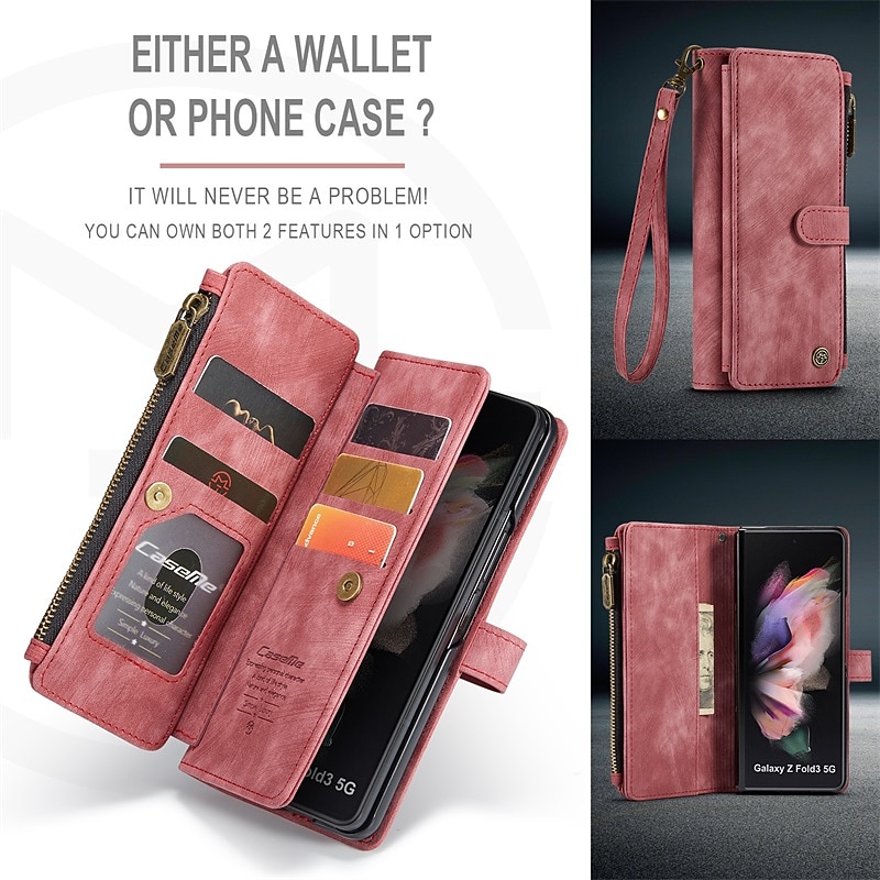 Phone Case For Samsung Galaxy Z Fold 5 Z Fold 4 Z Fold 3 Wallet Case Flip Zipper Full Body Protective Retro PU Leather2