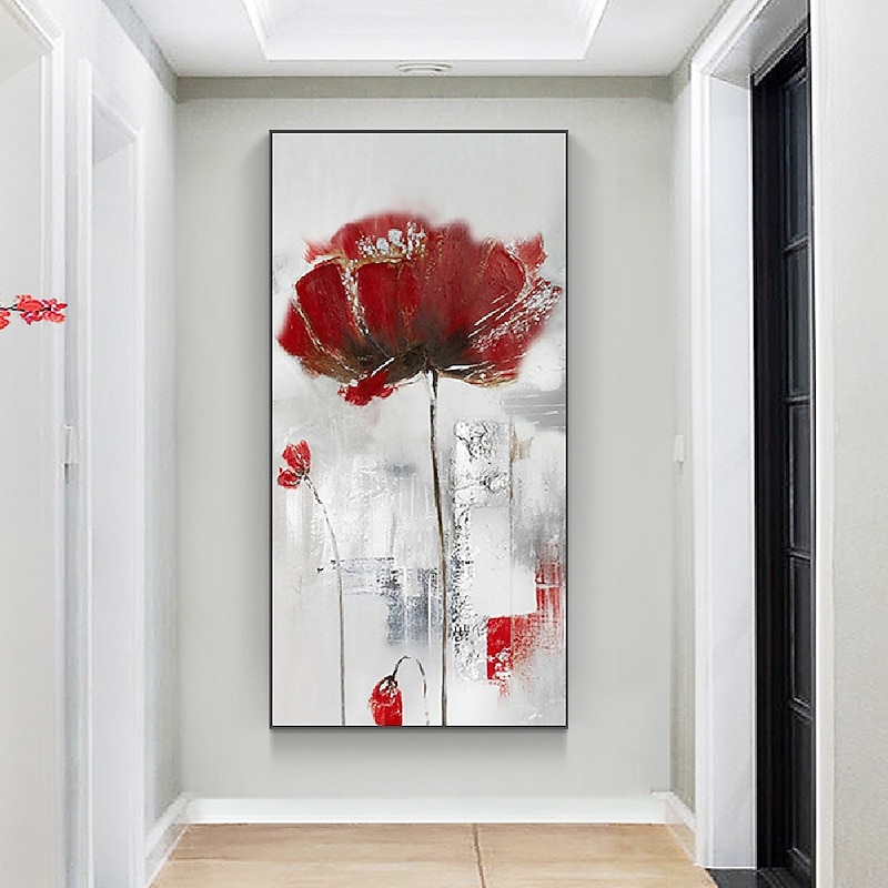 Handmade Hand Painted Wall Art Modern Abstract Red Flower Home Decoration Decor Rolled Canvas No Frame Unstretched4