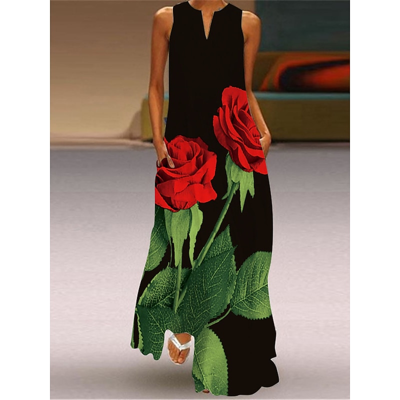Women's Maxi long Dress Casual Dress T Shirt Dress Tee Dress Shift Dress  Casual Outdoor Daily Weekend Pocket Print Sleeveless V Neck Dress Regular Fit Black White Yellow Summer Spring S M L XL