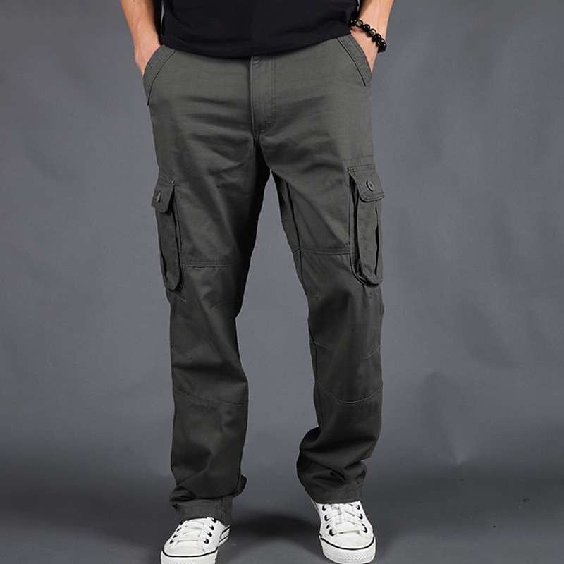 Men's Cargo Pants Cargo Trousers Trousers Multi Pocket Straight Leg Plain Comfort Wearable Casual Daily Going out 100% Cotton Sports Stylish Gray Green Grass Green2