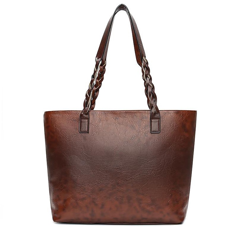Vintage Brown Faux Leather Tote Bag with Braided Straps and Tassel Detail - Ideal for Daily Use and Casual Outings4