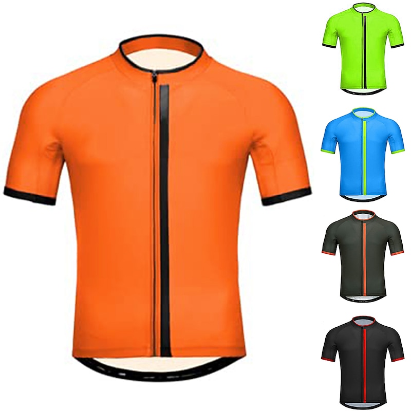 Men's Cycling Jersey Solid Color Short Sleeve Bike Top with 3 Rear Pockets Mountain Bike MTB Road Bike Cycling Quick Dry Reflective Strips Back Pocket Moisture Wicking Sports Black Blue Orange