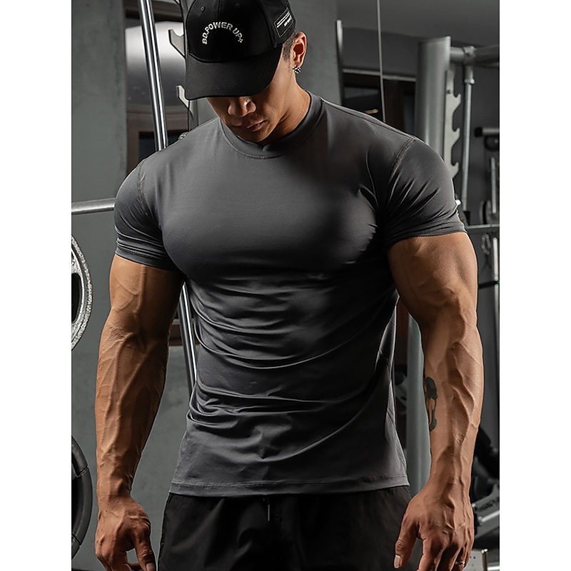 Men's Running T-Shirt Compression Shirt Running Shirt Short Sleeve Base Layer Athletic Summer Solid Colored Spandex Quick Dry Soft Sweat Out Moisture Wicking Gym Workout Active Training Jogging3
