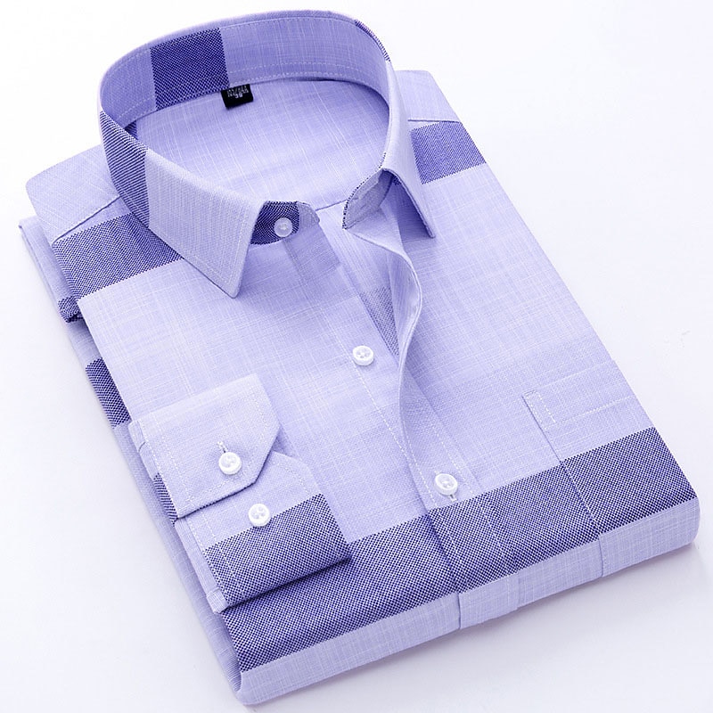 Men's Dress Shirt Non Iron Shirt Plaid / Striped / Chevron / Round Wedding Vacation Blue Dusty Blue Purple Gray Long Sleeve Turndown Spring &  Fall Clothing Apparel Buckle4