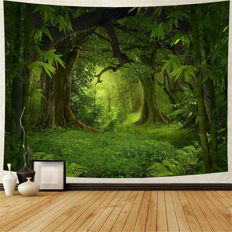 Large Wall Tapestry Art Decor Blanket Curtain Picnic Tablecloth Hanging Home Bedroom Living Room Dorm Decoration Polyester Modern Green Forest