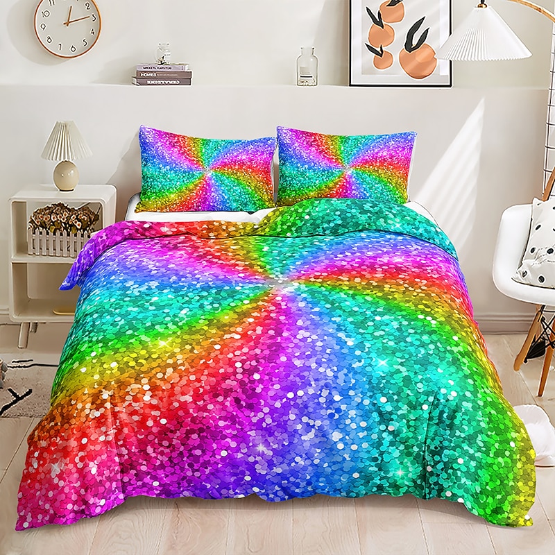 3D Bedding Rainbow Print Duvet Cover Bedding Sets Comforter Cover With 1 Print Duvet Cover Or Coverlet，1Sheet，2 Pillowcases For Double/Queen/King Back To School College Student