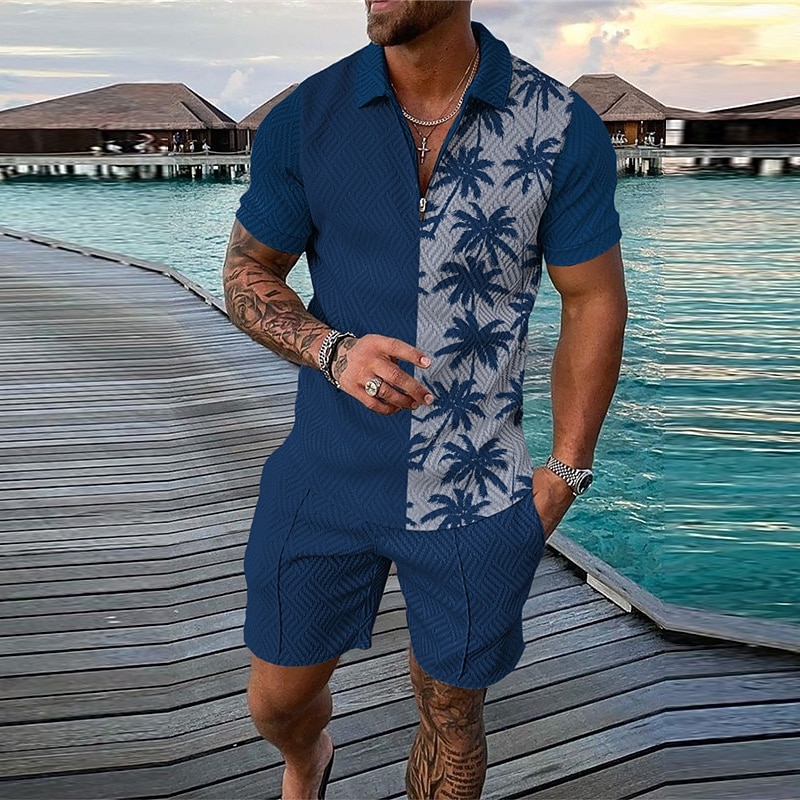 Men's Curve Character Polo Shirts Hawaiian Polo Shirts Golf Shirt Polo Set Short Sleeve Shirt Turndown Street Casual Black Blue Green Khaki Zipper Print Clothing Apparel Fashion Designer Casual3