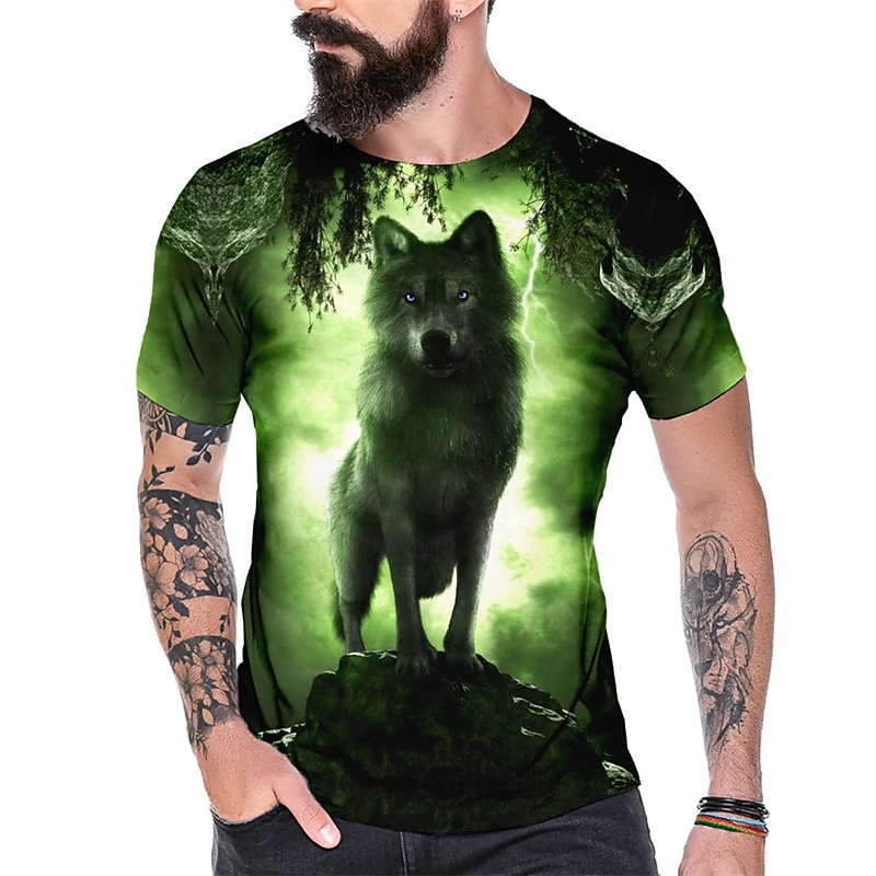 Men's Graphic Wolf T Shirt Tee Short Sleeve T shirt 3D Print Crew Neck Shirt Vintage Fashion Designer Outdoor Casual Daily Blue Dark Green Orange Spring & Summer Clothing Apparel S M L XL 2XL 3XL3