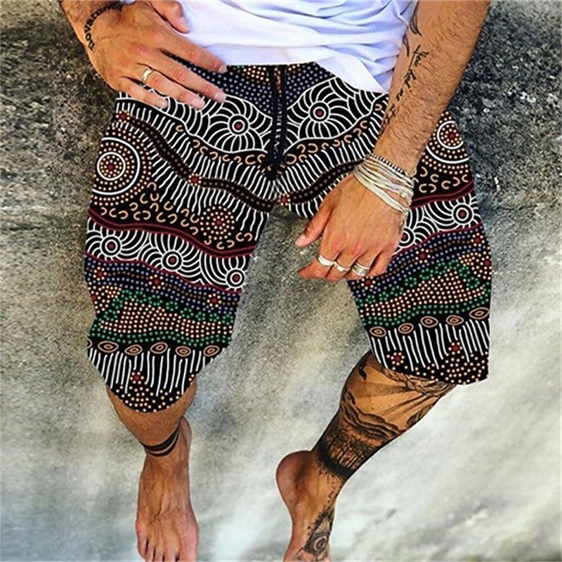 Men's Swim Trunks Swim Shorts Board Shorts Summer Shorts Beach Shorts Drawstring Elastic Waist 3D Print Graphic Quick Dry Soft Short Casual Daily Holiday Hawaiian Dark Brown Black-White Micro-elastic2