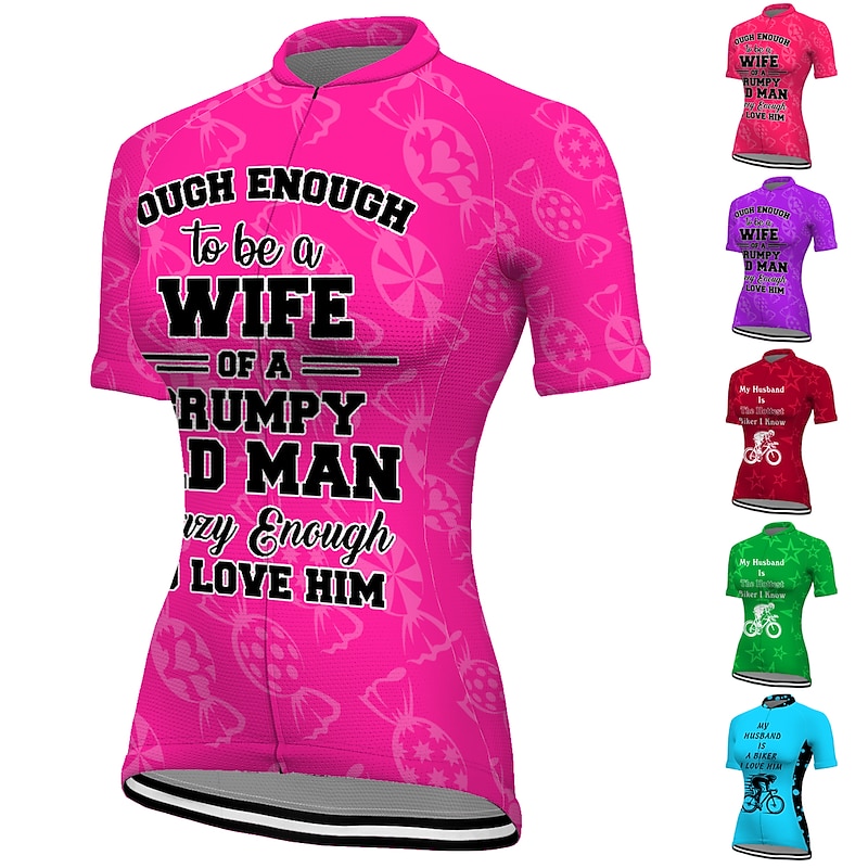 Women's Cycling Jersey Graphic Funny Short Sleeve Bike Jersey Top with 3 Rear Pockets Mountain Bike MTB Road Bike Cycling Quick Dry Reflective Strips Back Pocket Moisture Wicking Sports Burgundy Blue