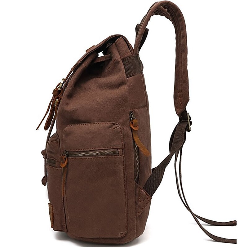 Men's Vintage Canvas Backpack with Leather Straps and Drawstring Closure – Durable Travel Rucksack for Hiking, School, or Daily Use4