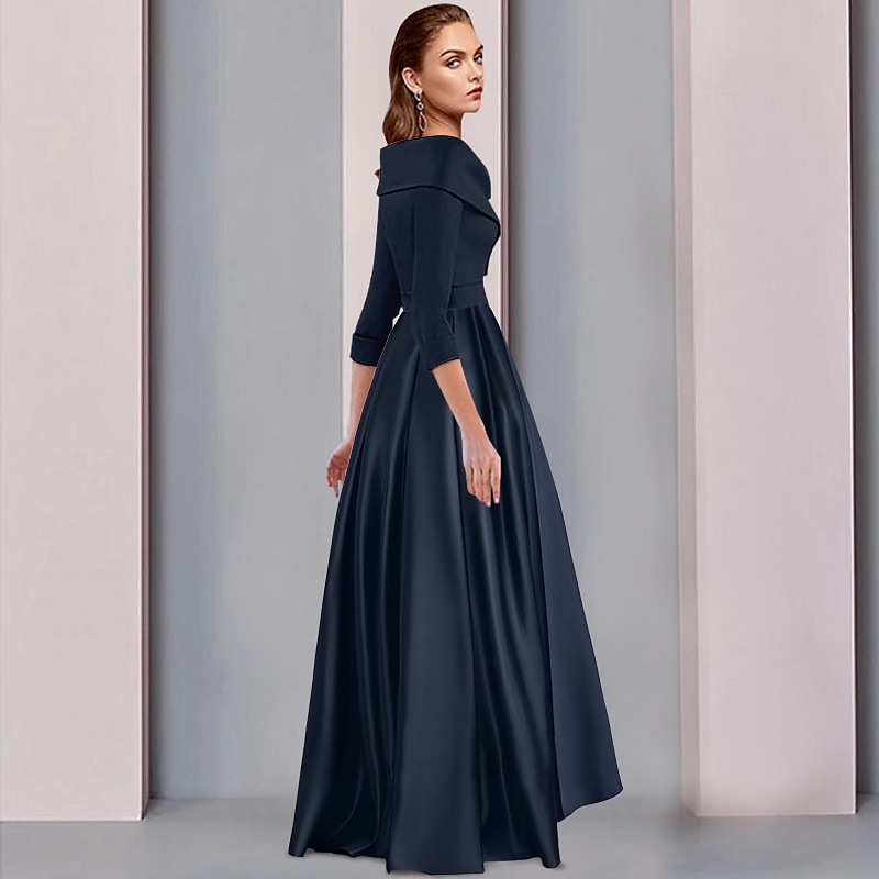 A-Line Mother of the Bride Dress Tuxedo Dress Wedding Guest Elegant High Low Sweet Spaghetti Strap Asymmetrical Tea Length Satin 3/4 Length Sleeve with Pleats2