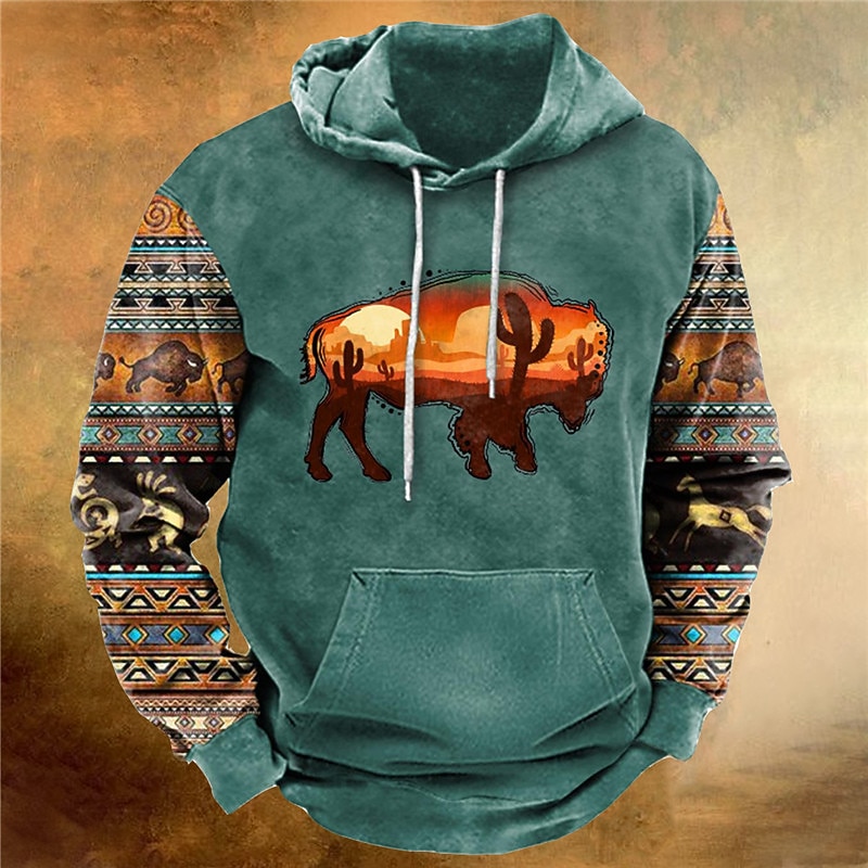 Men's Color Block Cow Graphic Prints Hoodie Hoodies Sweatshirt Streetwear Designer Long Sleeve Hooded Daily Sports Blue Coffee Print Spring &  Fall Designer2