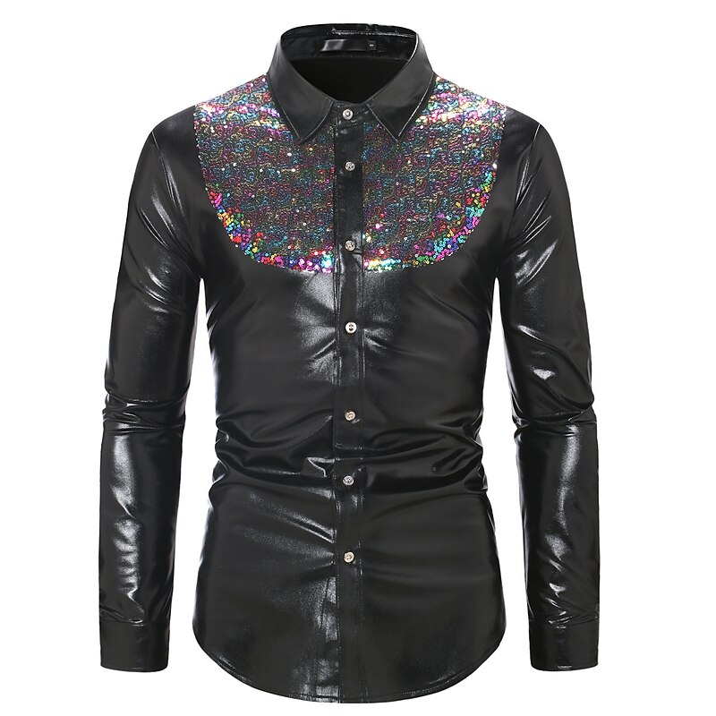 Disco 1980s Shiny Metallic Blouse / Shirt Masquerade Disco Sequins Fancy Dress Men's Carnival Costume Masquerade Party / Evening Bachelorette Party Pride Parade Adults' Shirt3