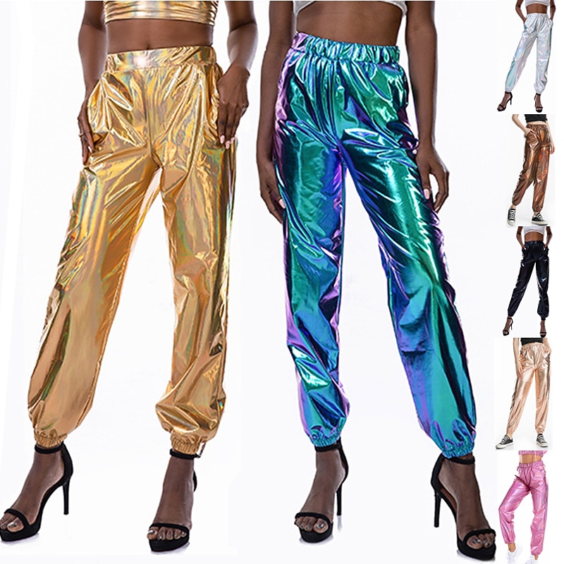 Women's Pants Cargo Pants Loose Pants Hip Hop Dance Costumes Spicy Girls Laser Holographic Shiny 1980s Silver Black Golden Pink Brown