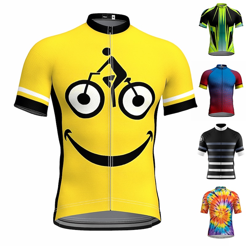 Men's Cycling Jersey Graphic Cartoon Funny Short Sleeve Bike Jersey Top with 3 Rear Pockets Mountain Bike MTB Road Bike Cycling Quick Dry Reflective Strips Back Pocket Moisture Wicking Sports Black
